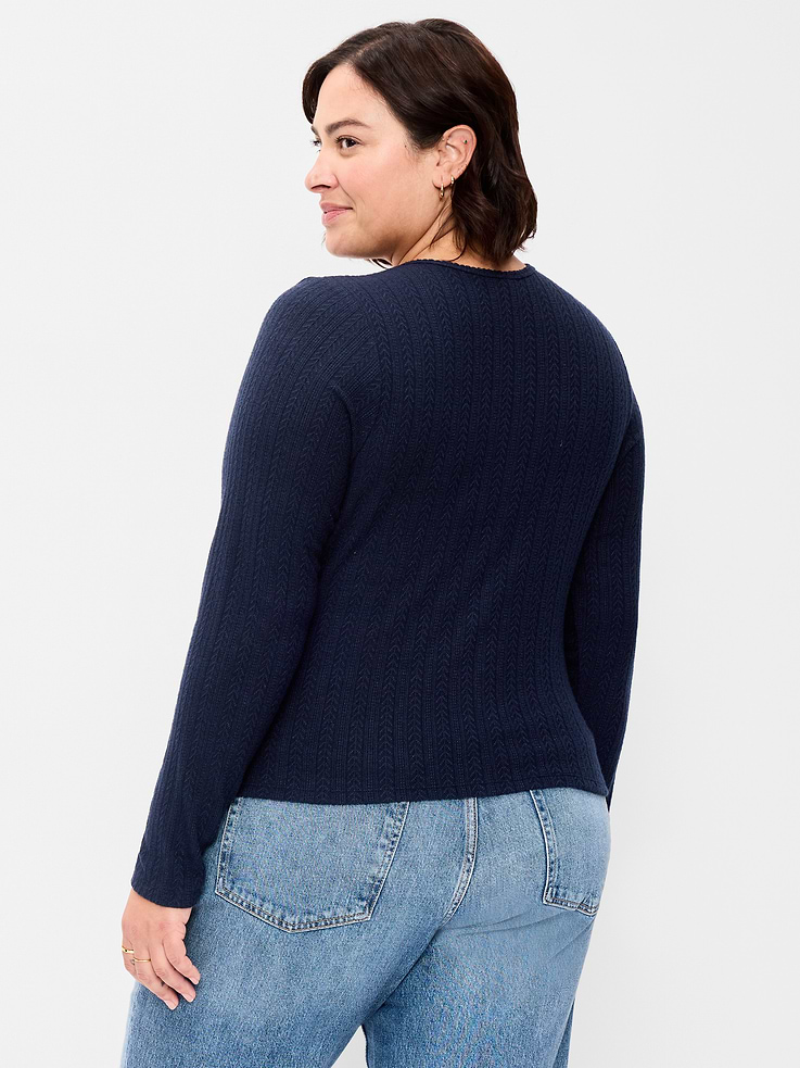 L'image numéro 8 présente Haut en tricot pointelle à manches longues boutonné sur le devant