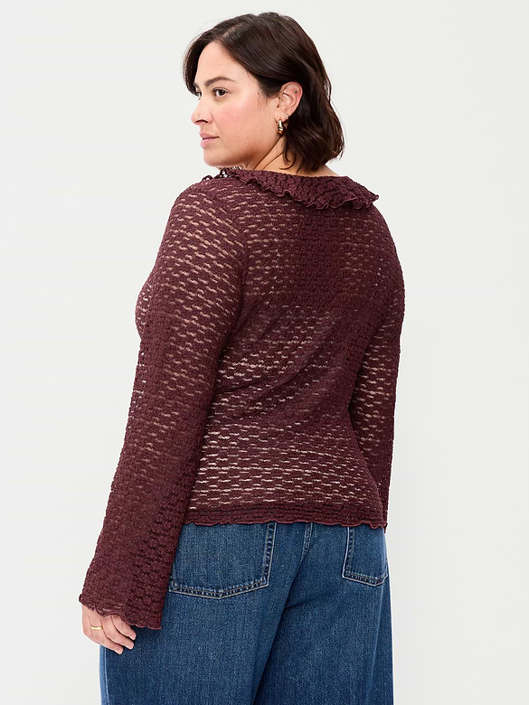 Fitted Bell-Sleeve Ruffle Top