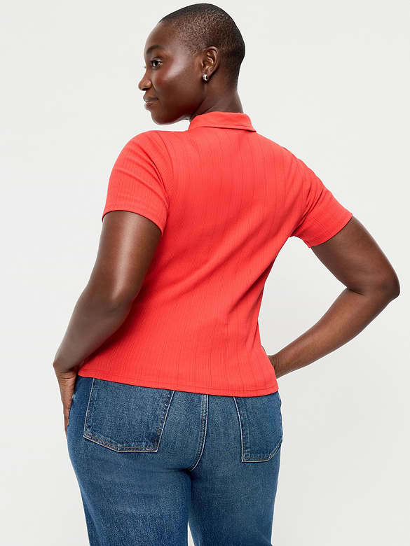 Ribbed Keyhole Polo Top
