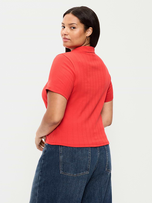 Ribbed Keyhole Polo Top