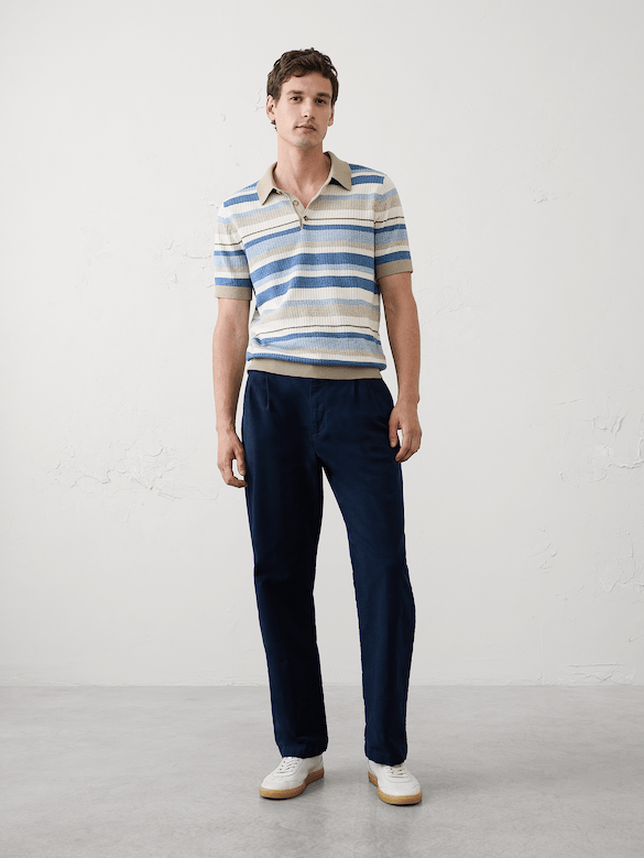 Textured Striped Sweater Polo