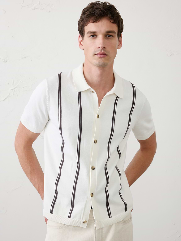 Striped Button-Down Sweater Polo