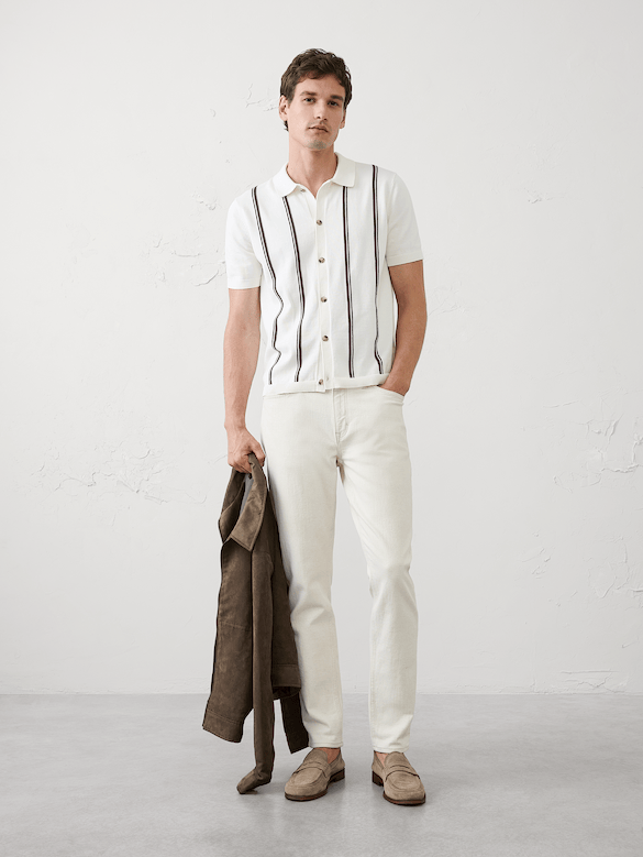 Striped Button-Down Sweater Polo