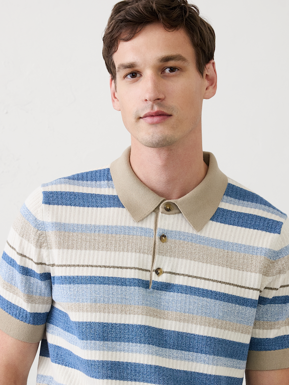 Textured Striped Sweater Polo