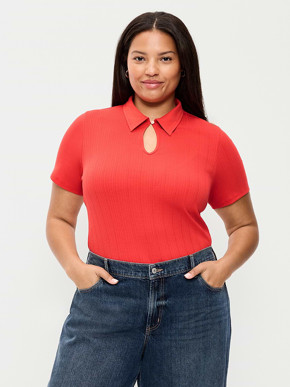 Ribbed Keyhole Polo Top