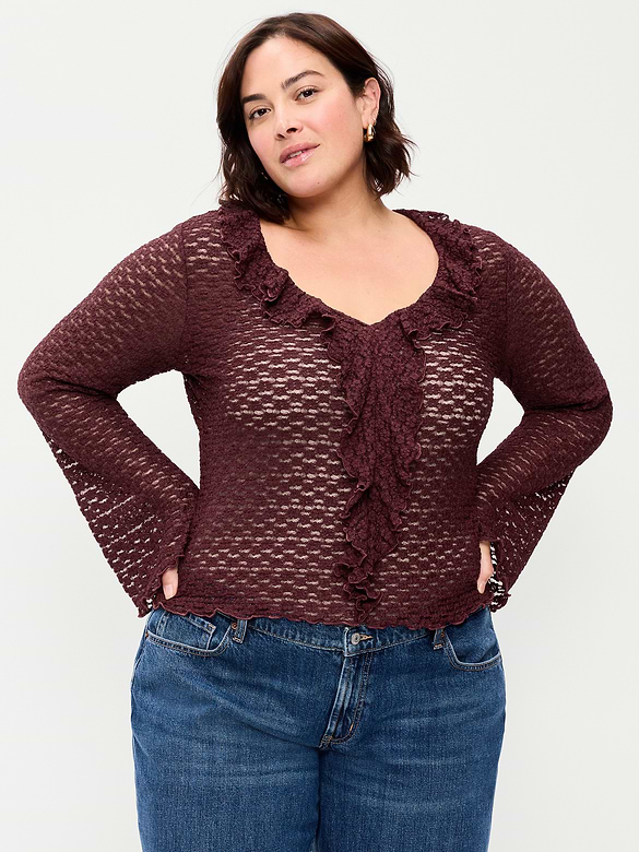 Fitted Bell-Sleeve Ruffle Top