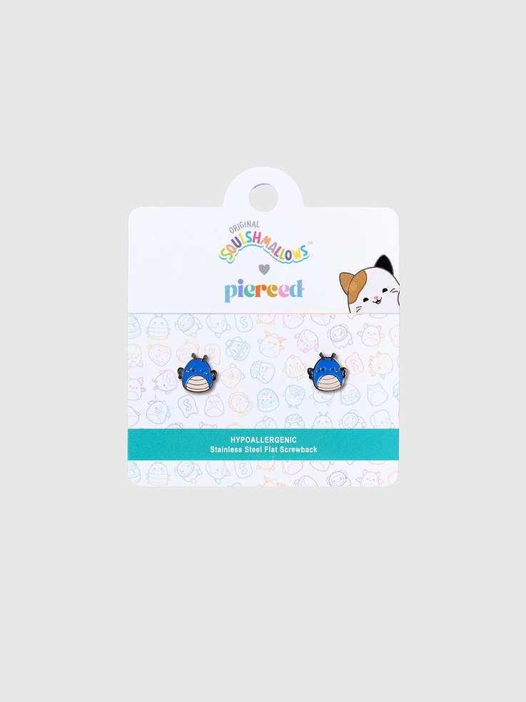 Image 1 of 2, Bring the huggable charm of Squishmallows to your ears with these screwback earrings., High-quality Waverly the Butterfly gems made for girls with sensitive ears, perfect for fluttering through magical daydreams., Crafted from durable, hypoallergenic materials, these blue-winged earrings are designed for comfort and a timeless fluttery style that lasts through every activity., Perfect for fans of all ages, these earrings combine playful design with Pierced Co's commitment to comfort and safety., Express your love for Squishmallows with earrings that feel as good as they look.