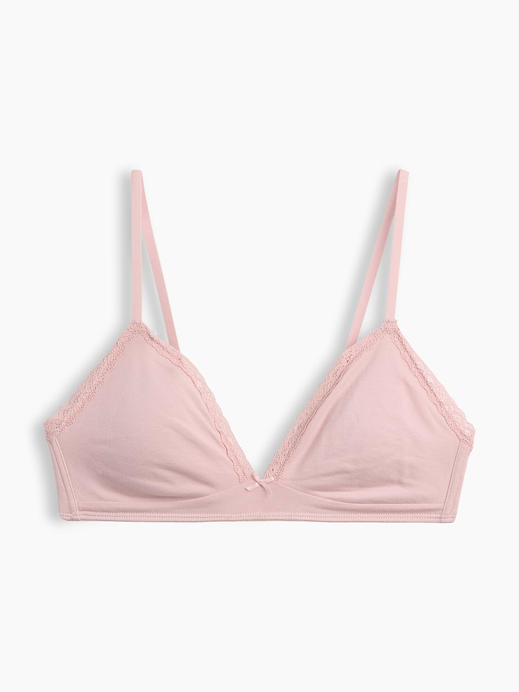 L'image numéro 6 présente Soutien-gorge léger à bonnets triangulaires en coton biologique extensible PureDouceur à bordure en dentelle