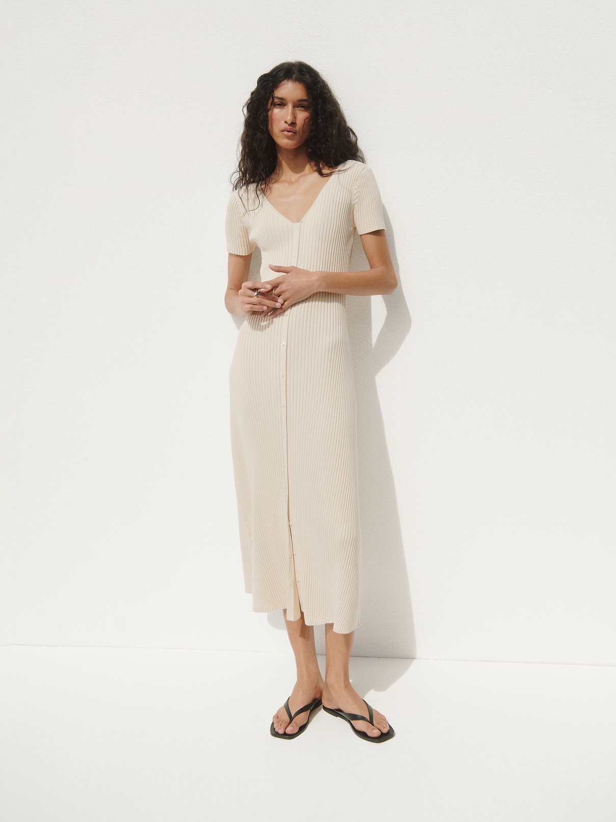 Image 6 of 6, 100% Cotton Rib Sweater Maxi Dress