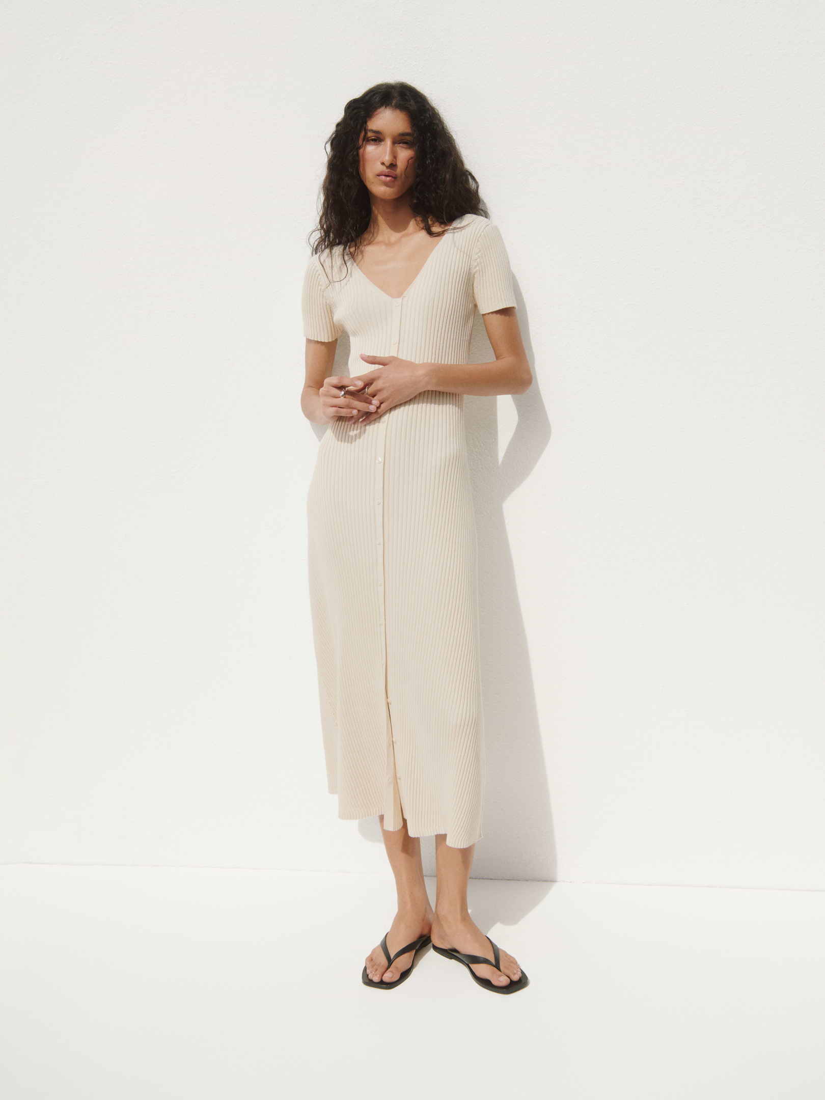 Image 6 of 6, 100% Cotton Rib Sweater Maxi Dress