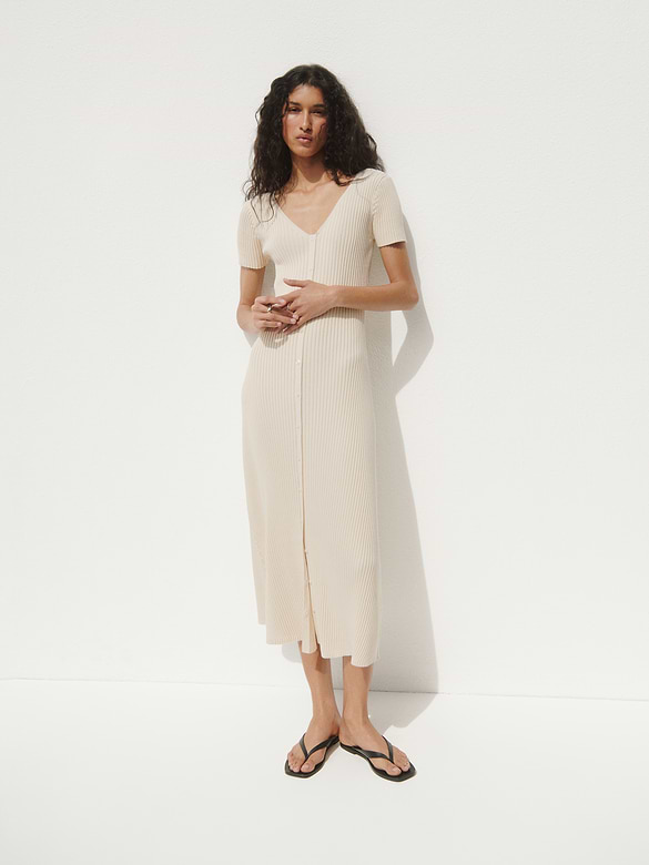 Rib Button-Front Maxi Sweater Dress