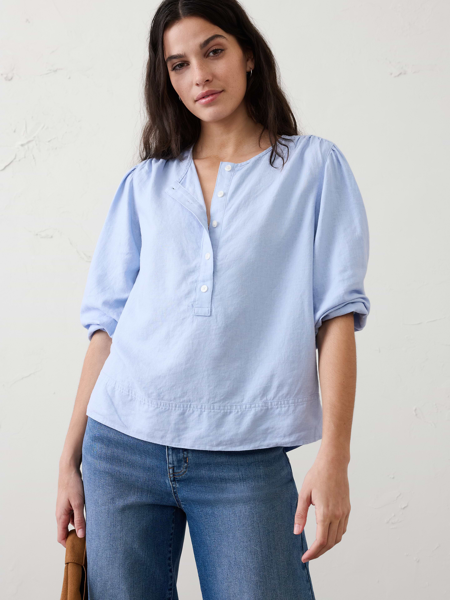 Image number 1 showing, Linen-Blend Popover Top