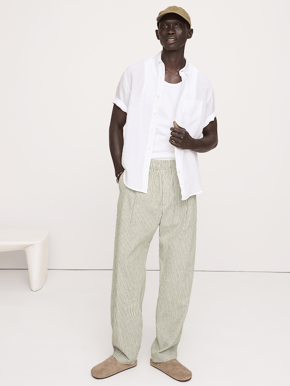 Relaxed Linen-Cotton Pleated Pull-On Pant