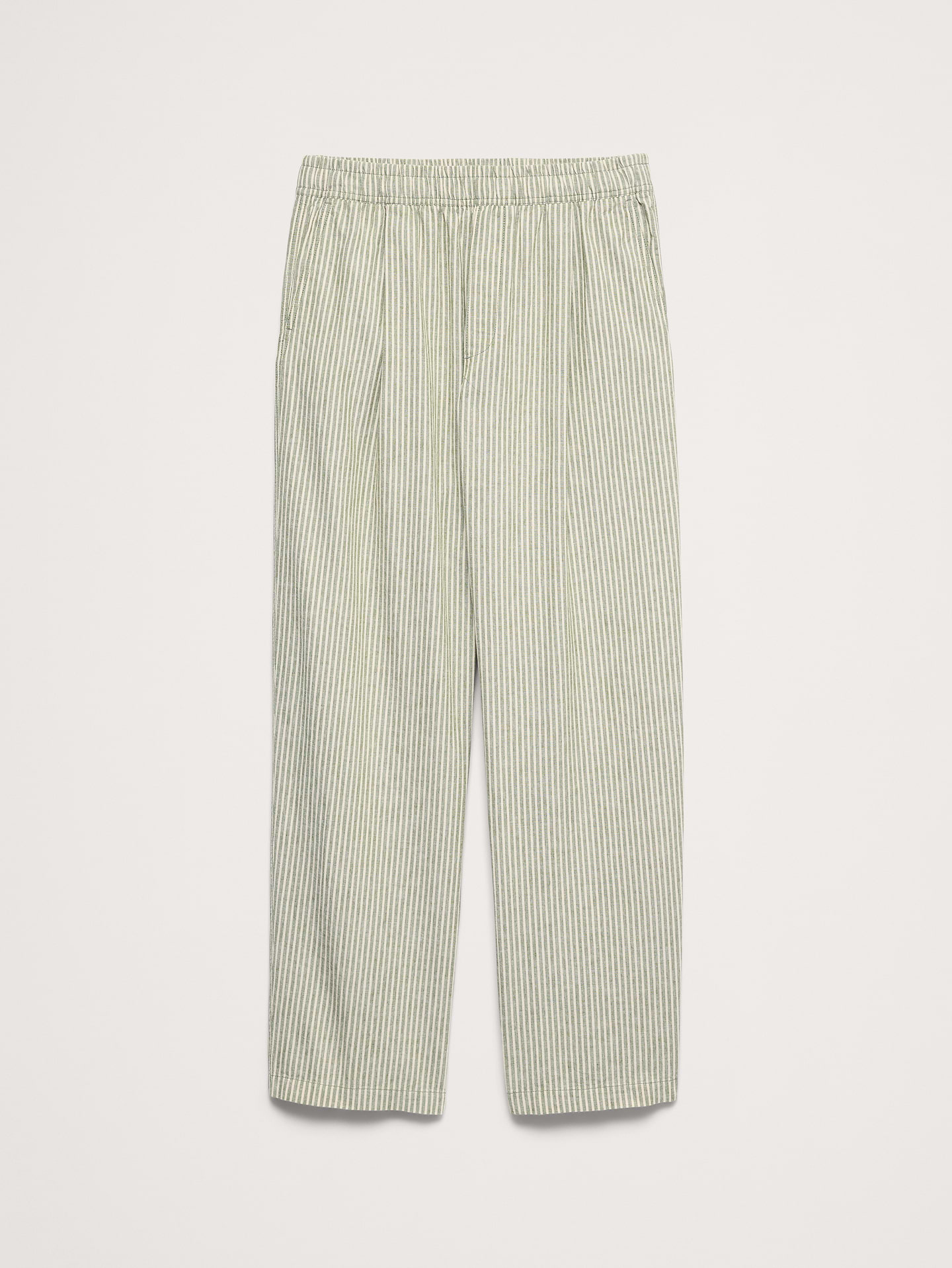 L'image numéro 5 présente Pantalon décontracté à taille extensible en lin et coton à plis