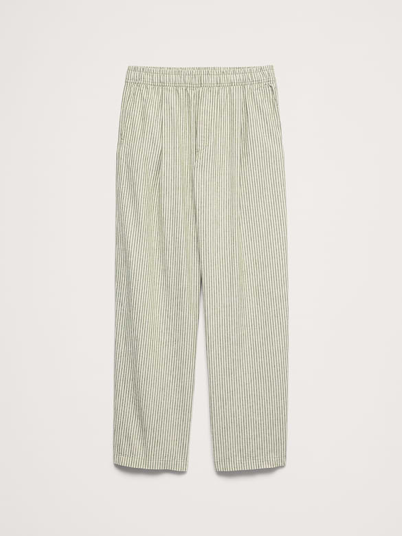 Relaxed Linen-Cotton Pleated Pull-On Pant