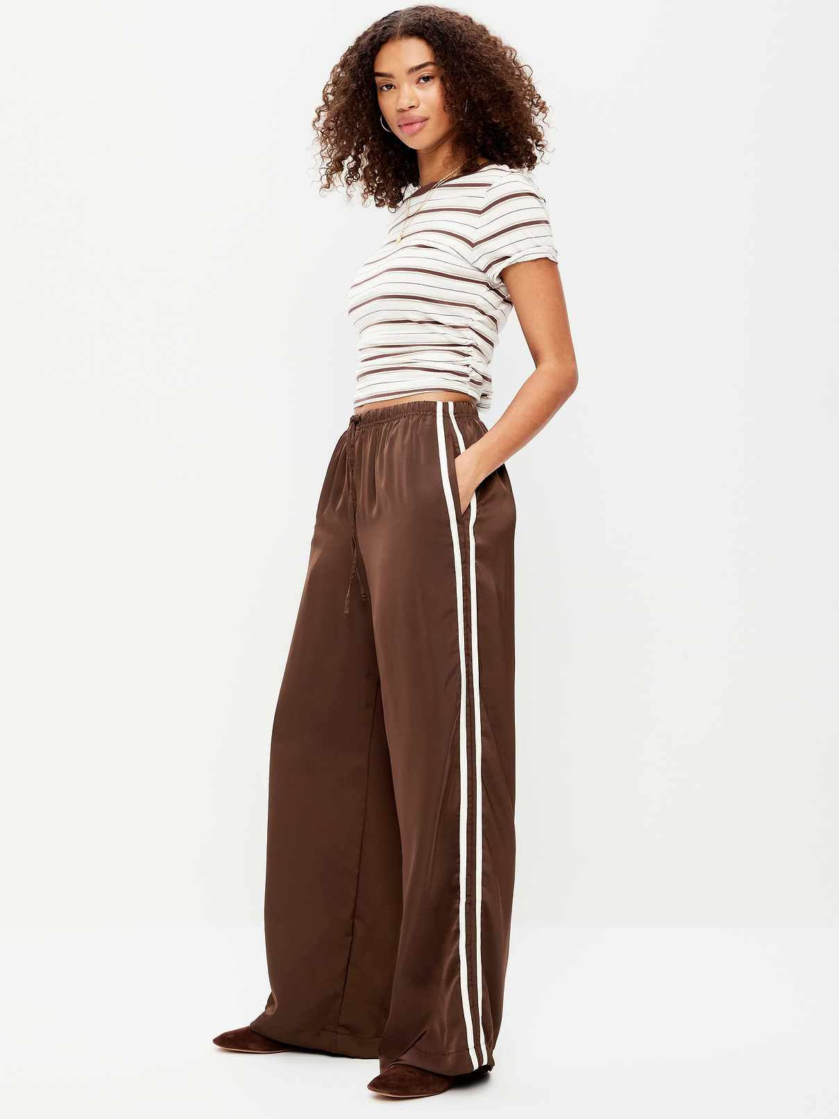 High-Waisted Satin Track Pants | Old Navy