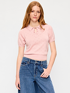 Image number 1 showing, Tie-Front Seaside Cotton Pointelle Cropped Polo
