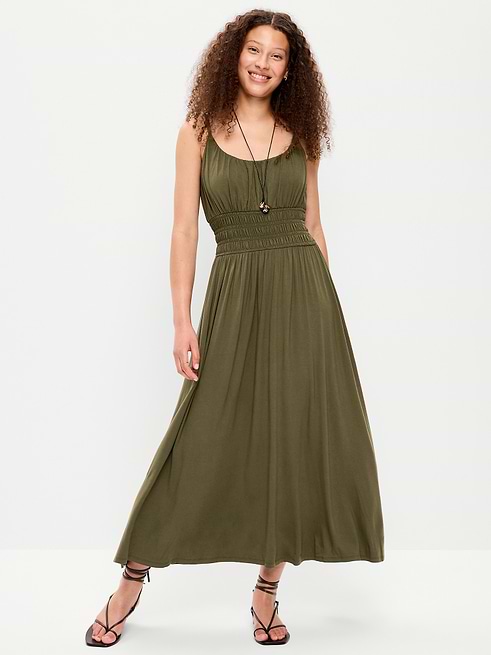 Fit & Flare Jersey Smocked-Waist Midi Dress