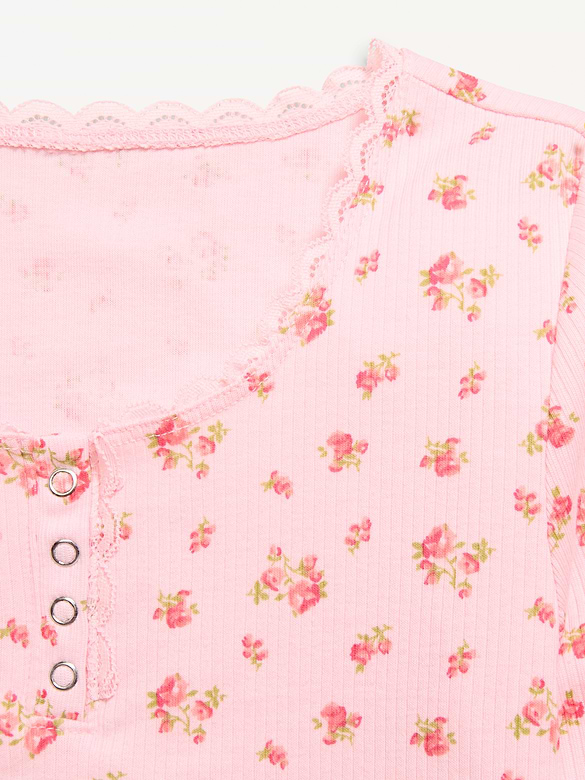 Long-Sleeve Ribbed Henley T-Shirt for Girls