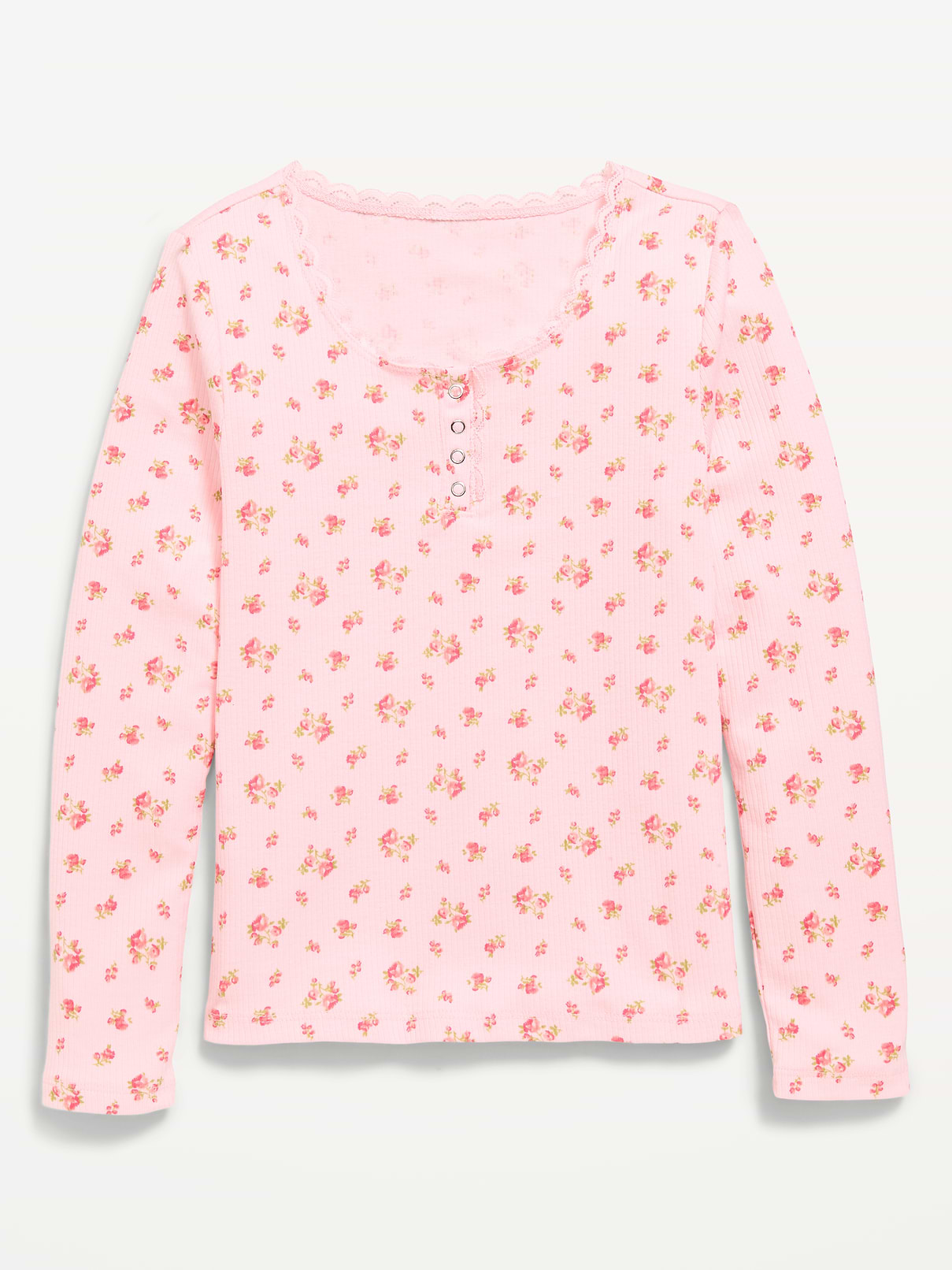 Image number 1 showing, Long-Sleeve Ribbed Henley T-Shirt for Girls