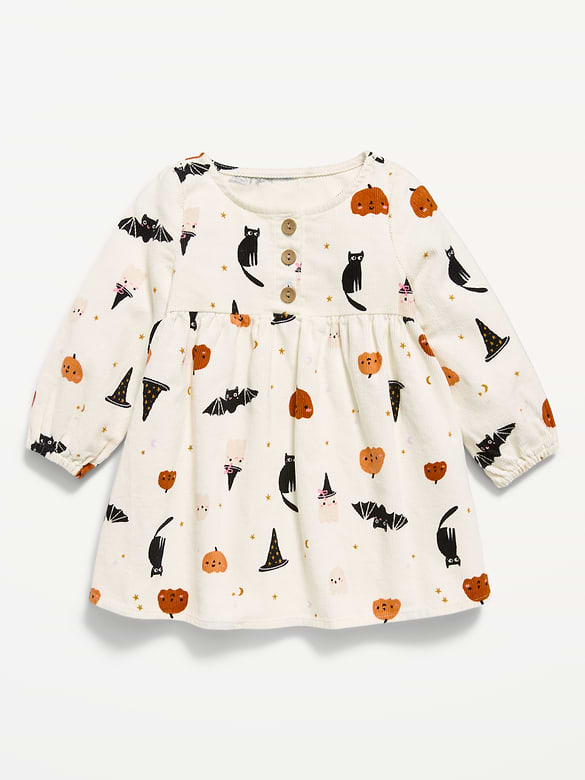 Printed Long-Sleeve Corduroy Dress for Baby