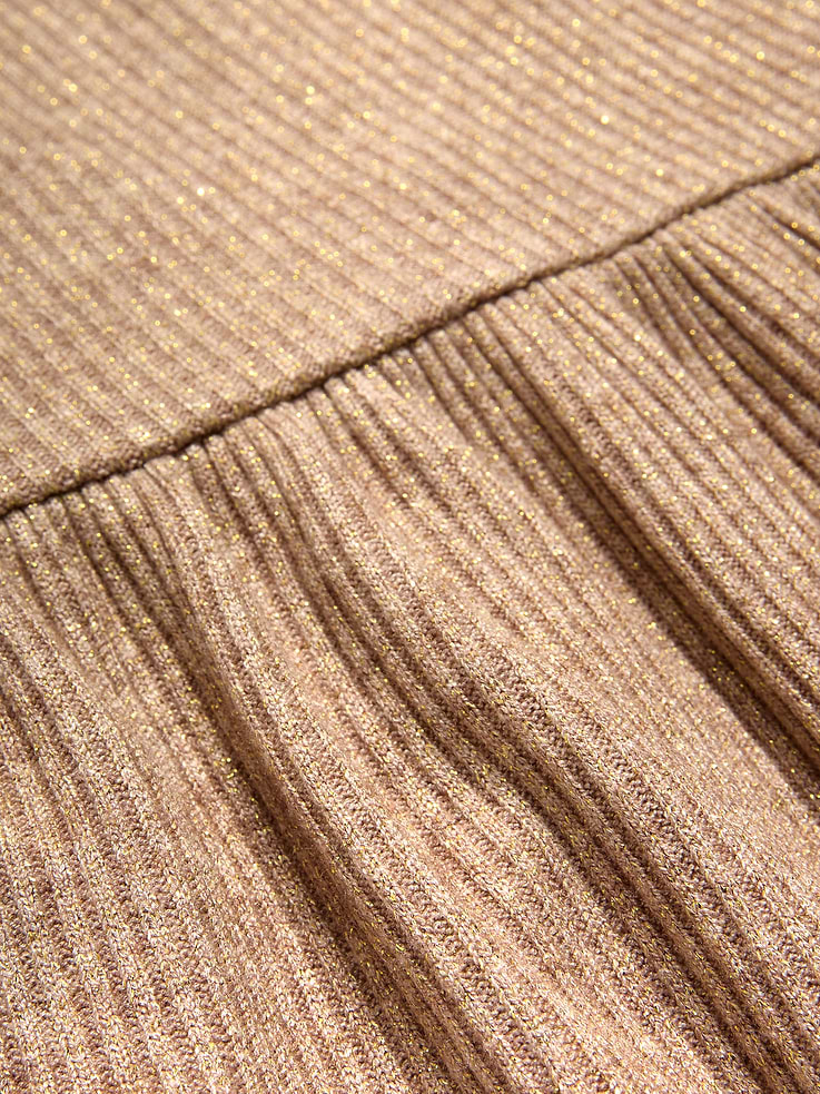 Image 2 of 2, Shiny Long-Sleeve Ribbed Heart-Pocket Dress for Toddler Girls