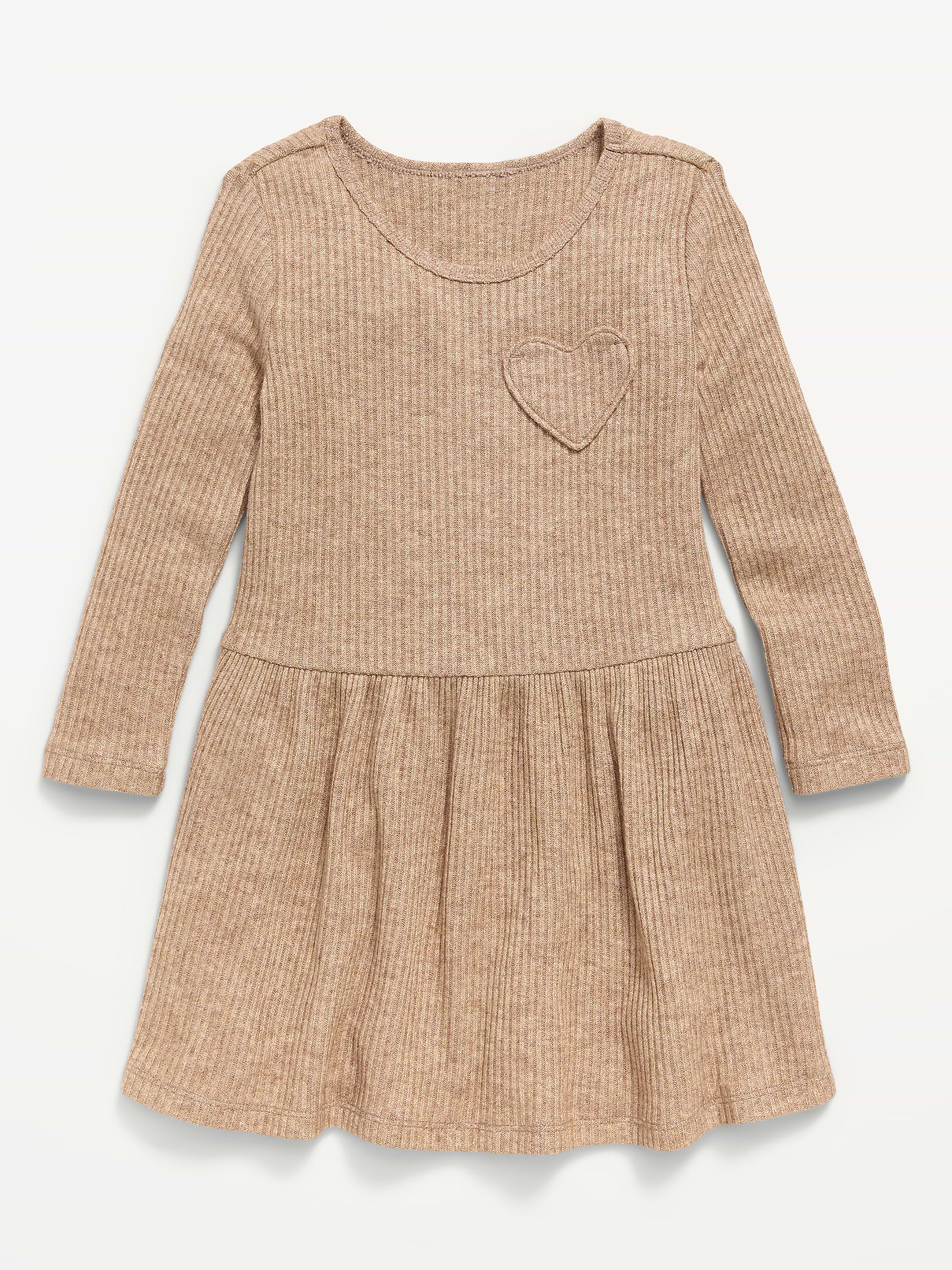 Image number 1 showing, Long-Sleeve Ribbed Heart Pocket Dress for Toddler Girls