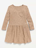 Image number 1 showing, Long-Sleeve Ribbed Heart Pocket Dress for Toddler Girls