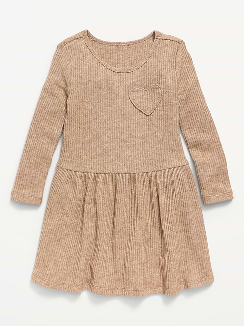 Long Long-Sleeve Ribbed Heart Pocket Dress for Toddler Girls on clearance at Old Navy — 53% off
