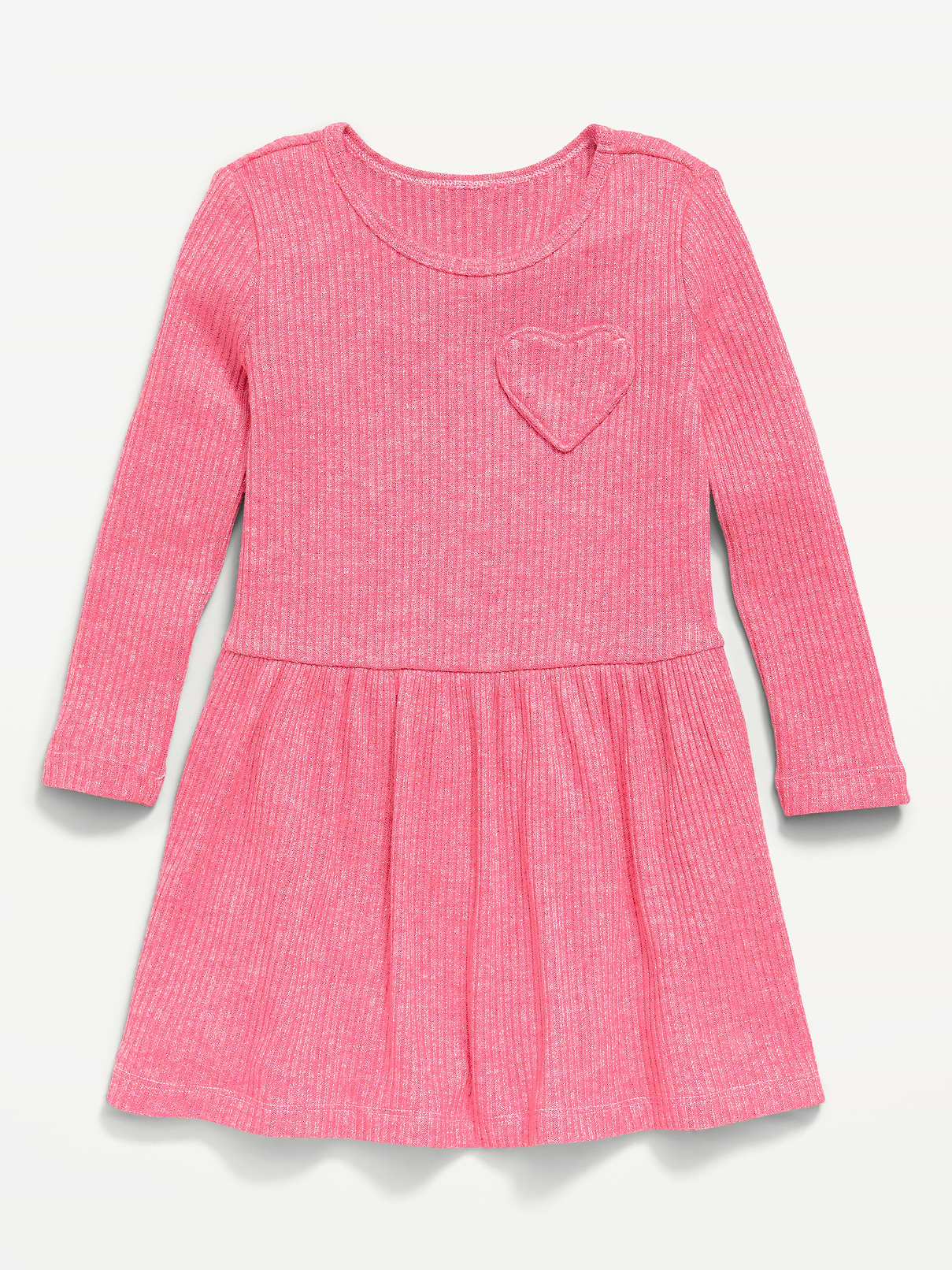 Image number 1 showing, Long-Sleeve Ribbed Heart Pocket Dress for Toddler Girls