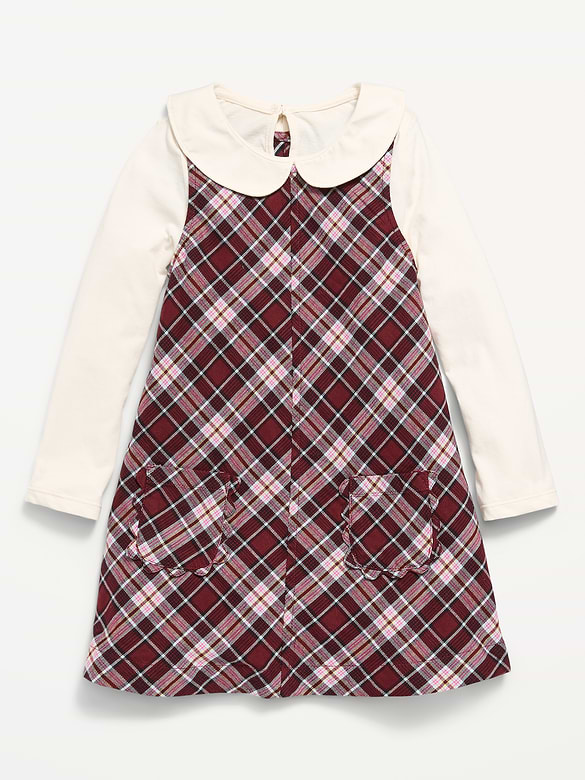Collared Top and Plaid Dress Set for Toddler Girls