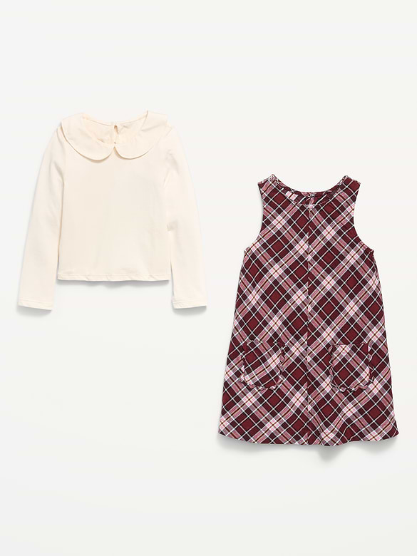 Collared Top and Plaid Dress Set for Toddler Girls