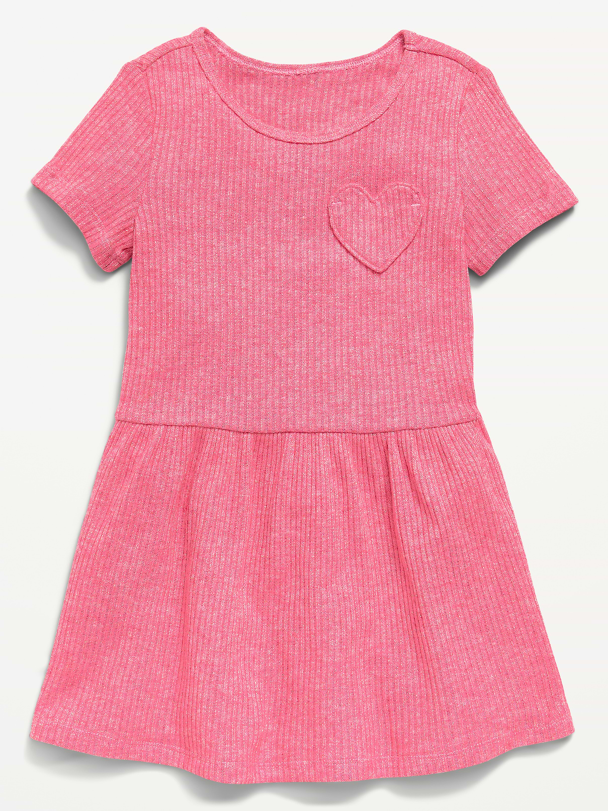 Image number 1 showing, Short-Sleeve Ribbed Heart Pocket Dress for Toddler Girls