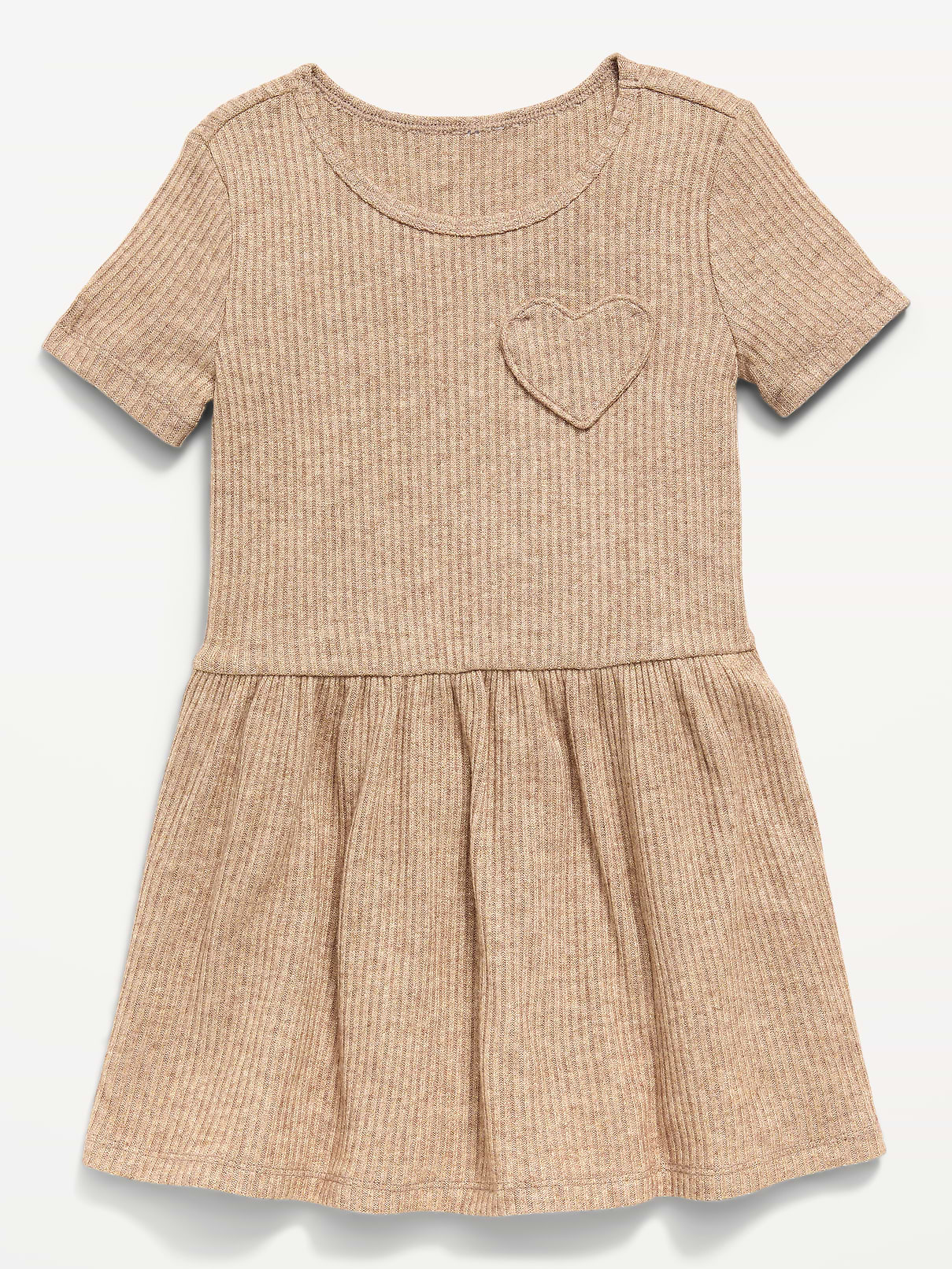Image number 1 showing, Short-Sleeve Ribbed Heart Pocket Dress for Toddler Girls