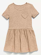 Image number 1 showing, Short-Sleeve Ribbed Heart Pocket Dress for Toddler Girls