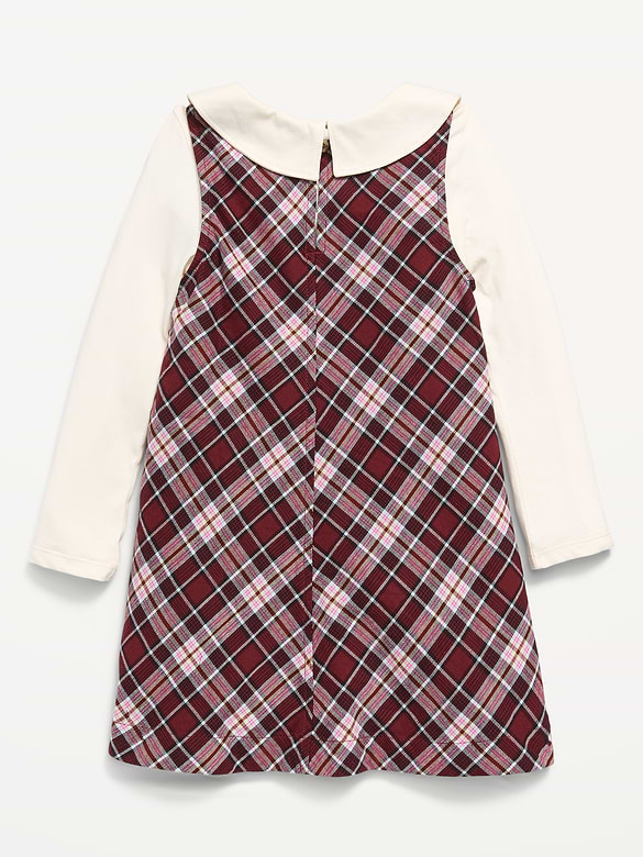 Collared Top and Plaid Dress Set for Toddler Girls