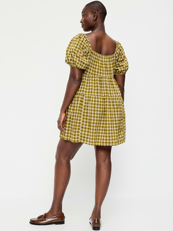 Puff-Sleeve Smocked Mini Swing Dress