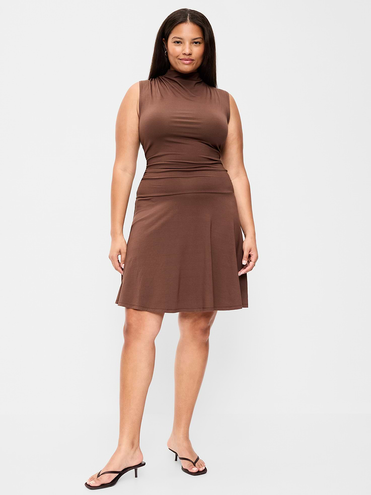 Image number 8 showing, Gathered Mock-Neck Drop-Waist Mini Dress