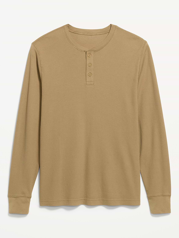 Long-Sleeve Waffle Henley T-Shirt