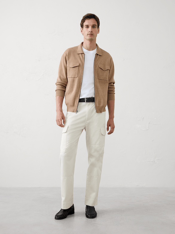 Chest-Pocket Zip Sweater Jacket