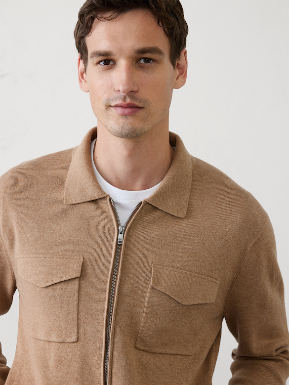 Chest-Pocket Zip Sweater Jacket