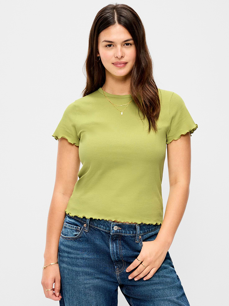 Image number 6 showing, Fitted Waffle-Knit Cropped T-Shirt