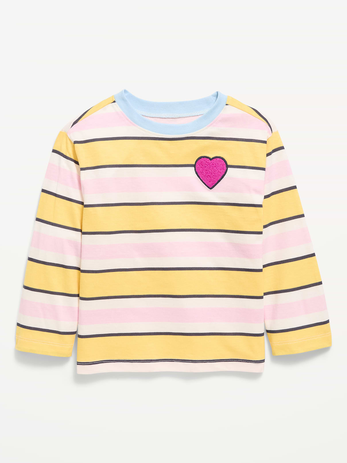 Image number 1 showing, Oversized Long-Sleeve Striped Graphic T-Shirt for Toddler Girls