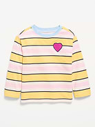 Image number 1 showing, Oversized Long-Sleeve Striped Graphic T-Shirt for Toddler Girls