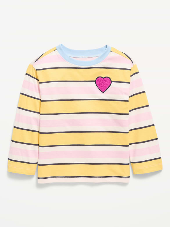 Oversized Long-Sleeve Striped Graphic T-Shirt for Toddler Girls