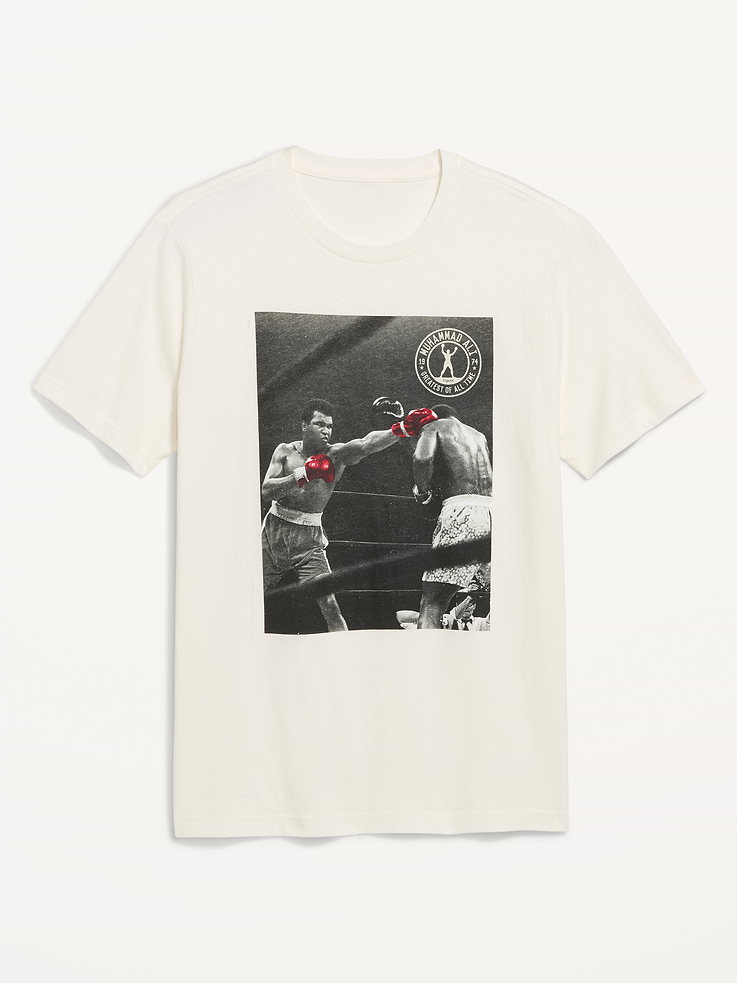 Image 1 of 2, rib-knit crew neck, short sleeves, licensed graphic, © 2026 Muhammad Ali. All Rights Reserved., Product #909920