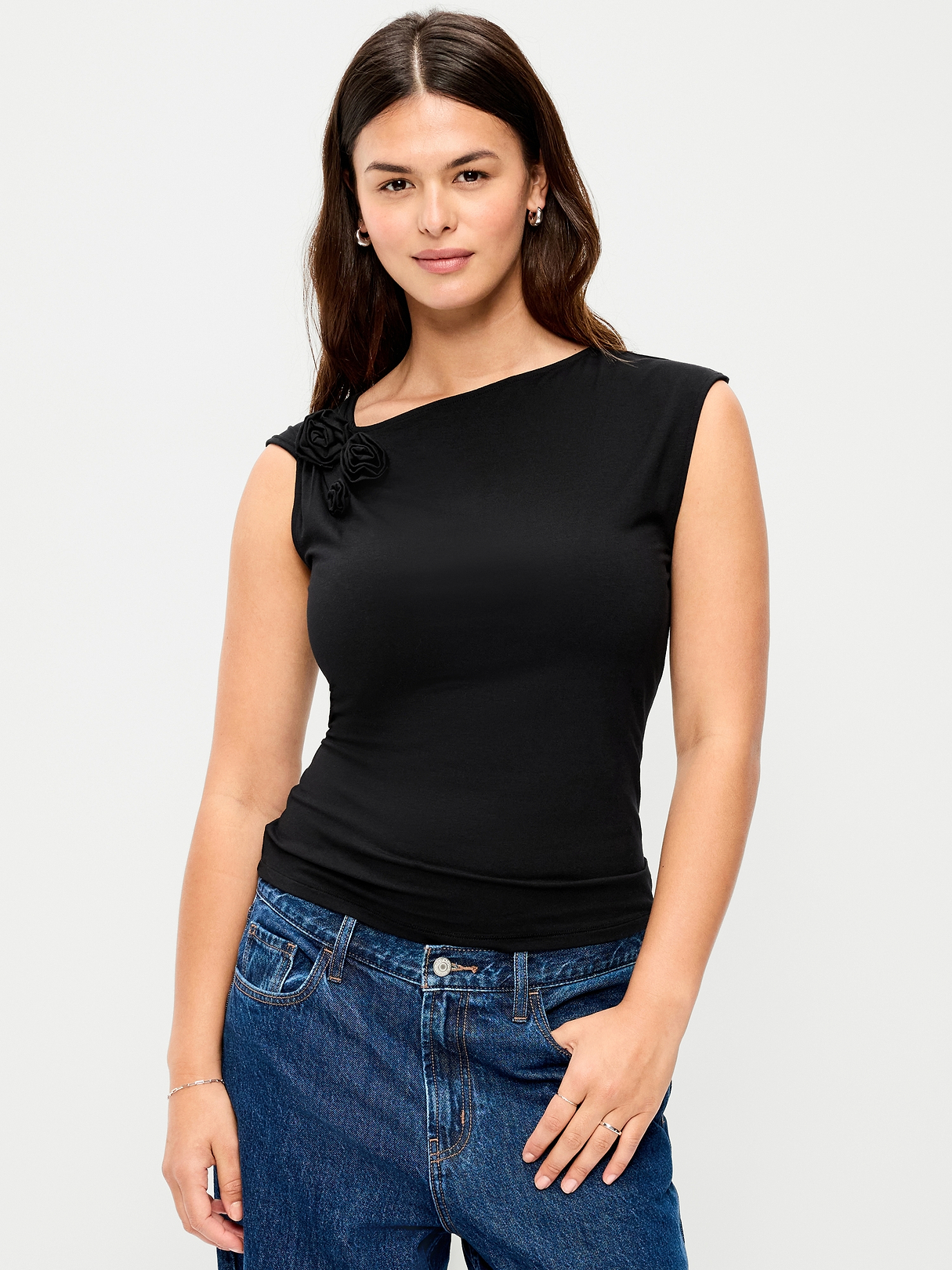 Gathered-Shoulder Rosette Top | Old Navy
