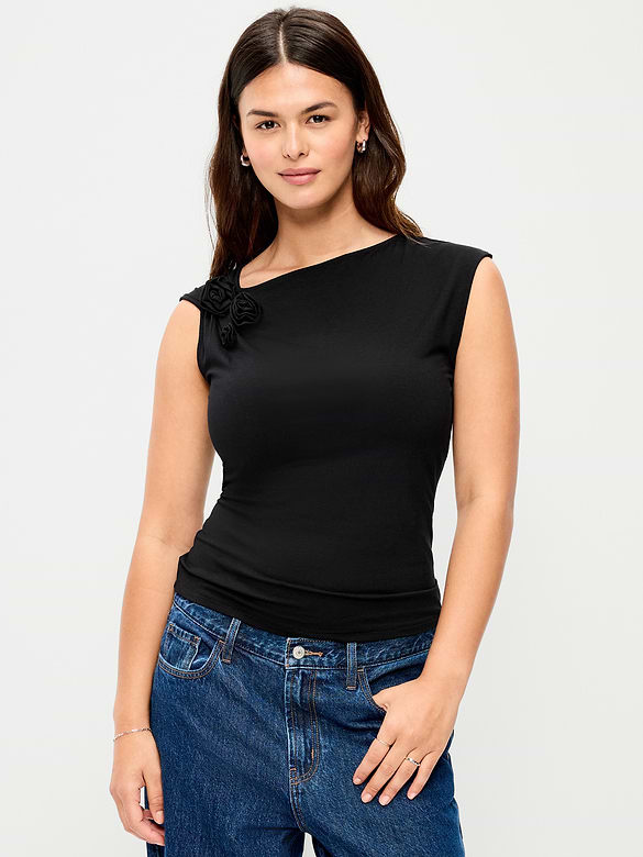 Gathered-Shoulder Rosette Top