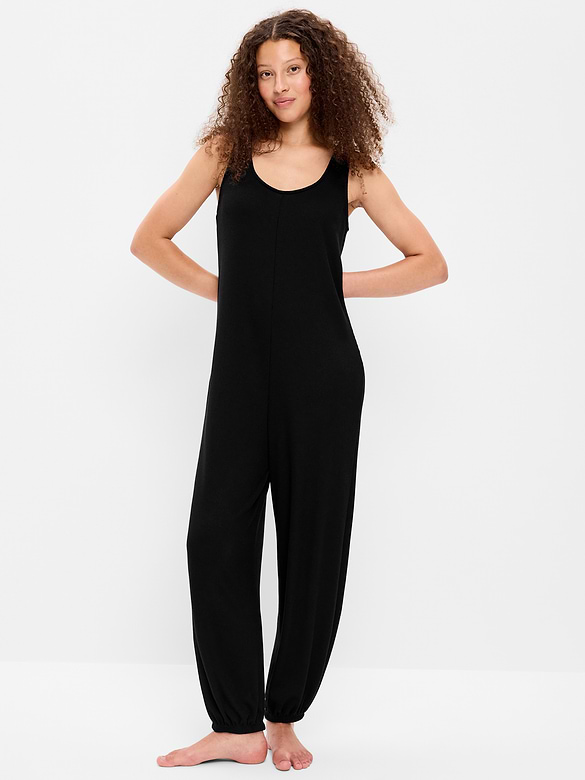Waffle-Knit Harem-Leg Pajama Jumpsuit