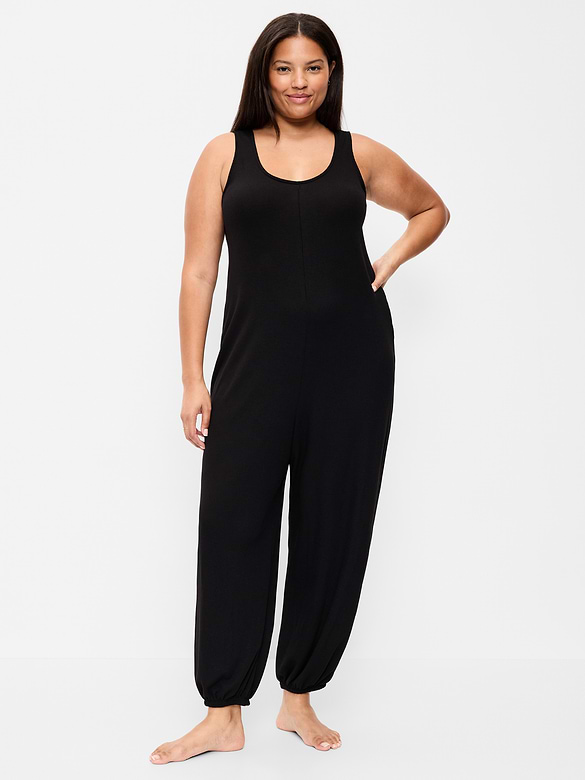 Waffle-Knit Harem-Leg Pajama Jumpsuit